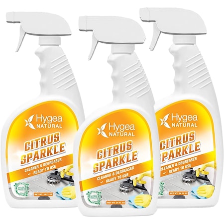 Citrus Sparkle  Natural Cleaner And Degreaser Ready To Use 24oz Spray 3 Pack